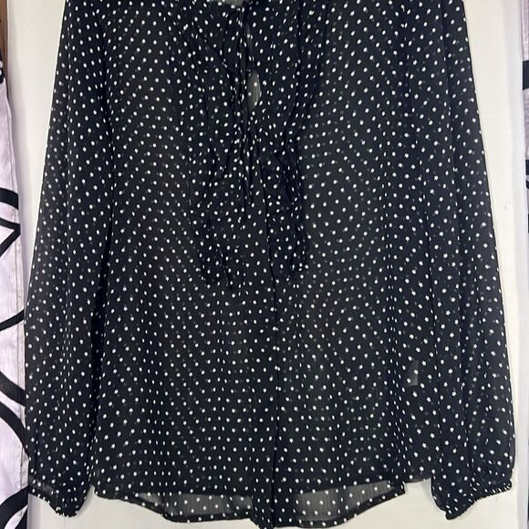 A.N.A Sheer Black with White Stars Blouse~L - Picture 4 of 11